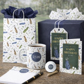 Watercolor Blue Green Golf Pattern Monogram Mug Koffiemok