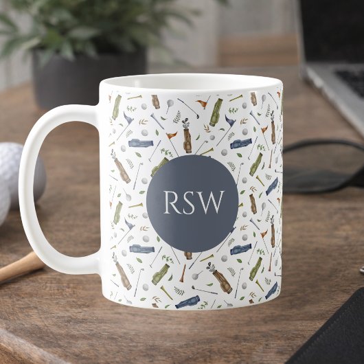 Watercolor Blue Green Golf Pattern Monogram Mug Koffiemok