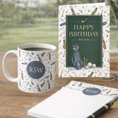 Watercolor Blue Green Golf Pattern Monogram Mug Koffiemok