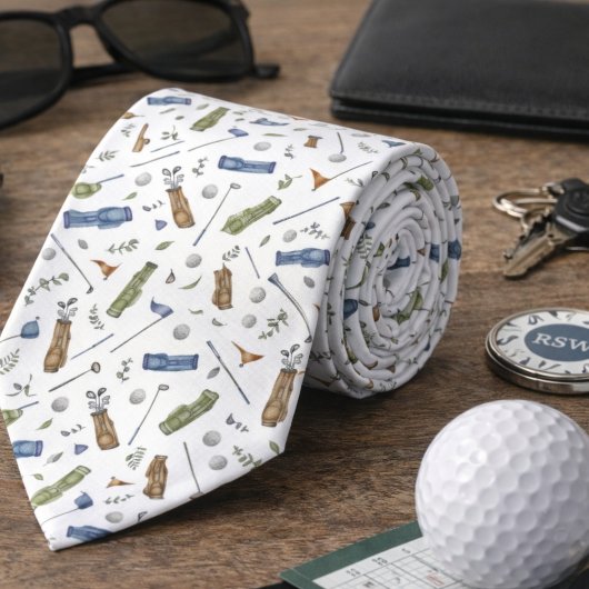 Watercolor Blue Green Golf Pattern Necktie Stropdas