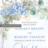 Watercolor Blue Hydrangea Botanical Wedding Invite Kaart