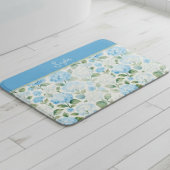 Watercolor Blue Hydrangea Floral Name Badmat