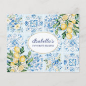 Watercolor Blue Italian Tile Lemon Recipe Card (Achterkant)