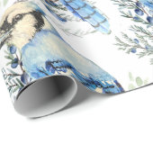 Watercolor Blue Jay Bird Blueberries Country Art Cadeaupapier (Rol Hoek)