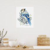 Watercolor Blue Jay Bird Blueberries Country Art Poster (Keuken)