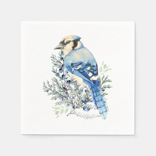 Watercolor Blue Jay Bird Blueberries Country Art Servet (Voorkant)