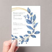 Watercolor Blue Leaves Gold Wedding Invitation Acryl Uitnodigingen (Insitu (Draagbaar))