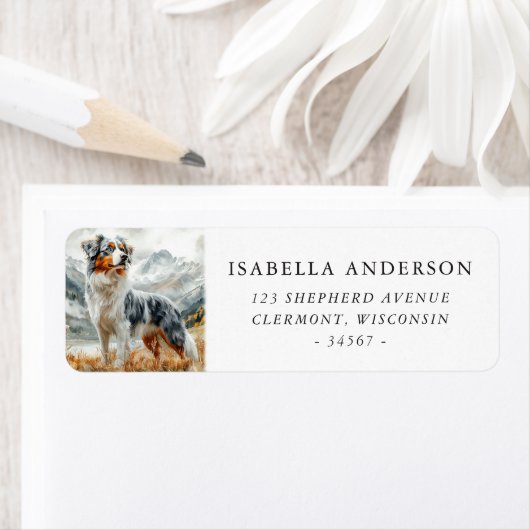 Watercolor Blue Merle Australische Herdershond Etiket (Insitu)