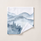 Watercolor Blue Mountains Trees Bad Handdoek (Wasdoekje)