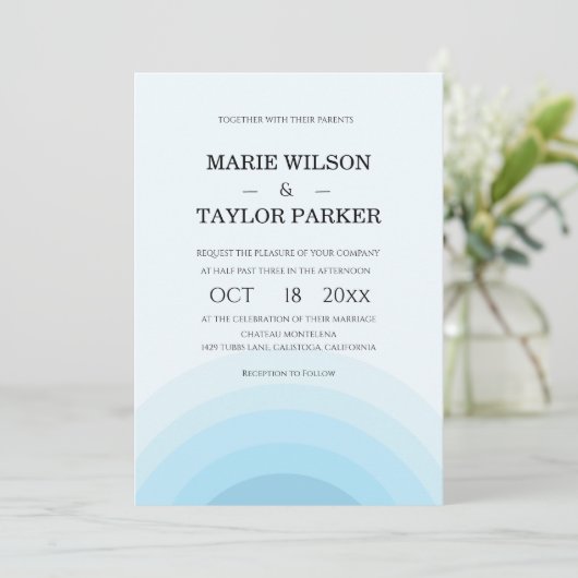 Watercolor blue Rainbow wedding Invitation Kaart (Staand voorkant)