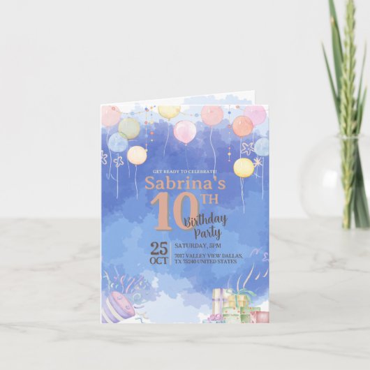Watercolor Blue Sky Balloon Folded Invitation (Voorkant)