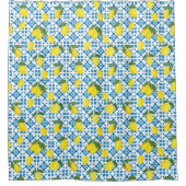 Watercolor Blue Tile Yellow Lemon Watercolor Douchegordijn (Voorkant)