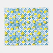 Watercolor Blue Tile Yellow Lemon Watercolor Fleece Deken (Voorkant (Horizontaal))