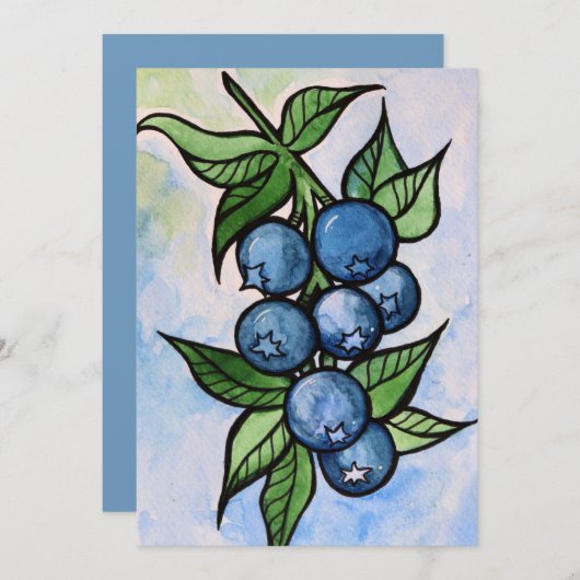 Watercolor Blueberries Kaart (Voorkant / Achterkant)