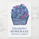 Watercolor Blueberry Basket Custom Homemade Jam Voedselcontainer Etiket (Enkel label)