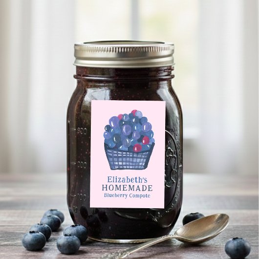 Watercolor Blueberry Basket Custom Homemade Jam Voedselcontainer Etiket
