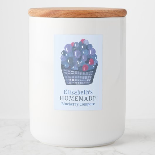 Watercolor Blueberry Basket Custom Homemade Jam Voedselcontainer Etiket (Voorkant)