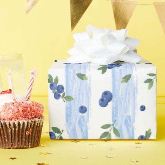 Watercolor Blueberry Pattern Wrapping Paper Cadeaupapier (Verjaardagsfeest)