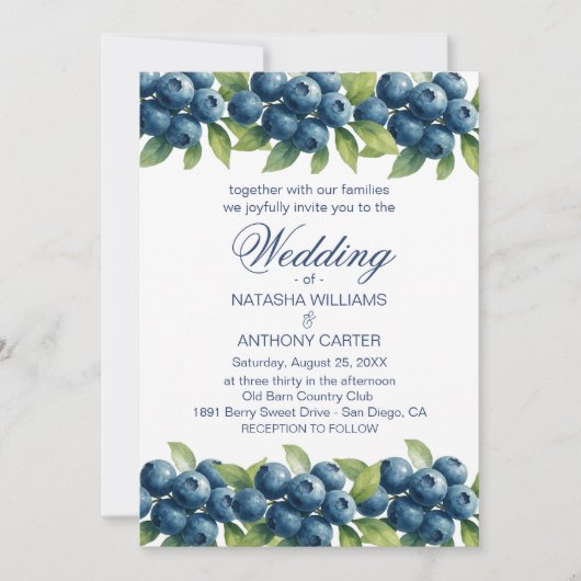 Watercolor Blueberry Wedding Invitation Kaart (Voorkant)