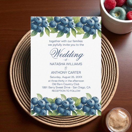 Watercolor Blueberry Wedding Invitation Kaart