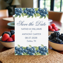 Watercolor Blueberry Wedding Save the Date Kaart