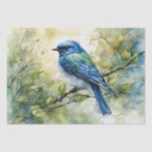 Watercolor Bluebird on Branch with Green Leaves Tissuepapier (Voorkant)