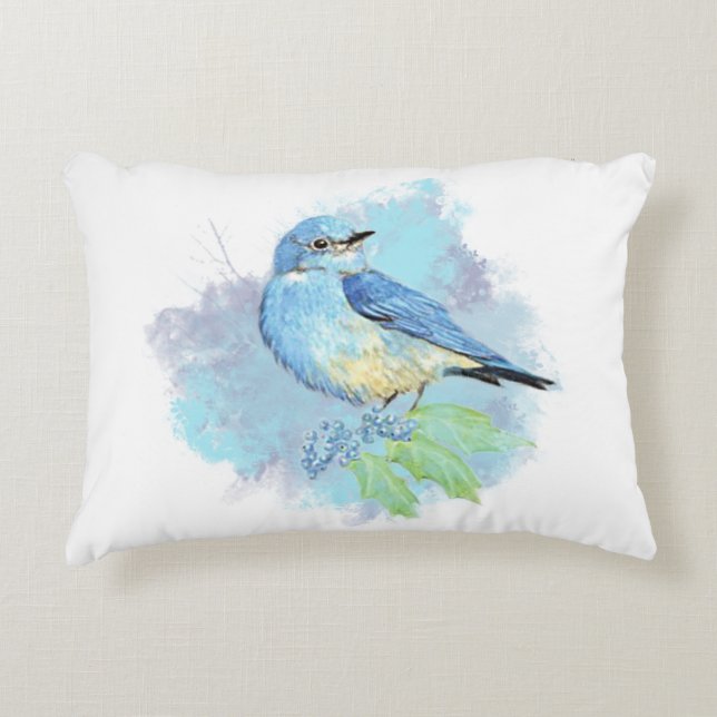 Watercolor Bluebird Pretty Blue Garden Bird Art Accent Kussen (Voorkant)