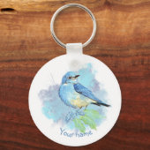 Watercolor Bluebird Pretty Blue Garden Bird Art Sleutelhanger (Voorkant)