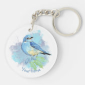 Watercolor Bluebird Pretty Blue Garden Bird Art Sleutelhanger (Achterkant)