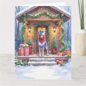 Watercolor Bluetick Coonhound Cabin Porch Christma Kaart (Voorkant)