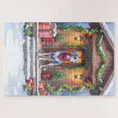 Watercolor Bluetick Coonhound Cabin Porch Christma Legpuzzel (Horizontaal)