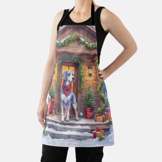 Watercolor Bluetick Coonhound Cabin Porch Christma Schort (Insitu)