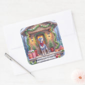 Watercolor Bluetick Coonhound Cabin Porch Christma Vierkante Sticker (Envelop)