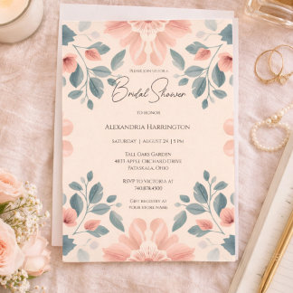Watercolor Blush and Green Floral Bridal Shower  Kaart