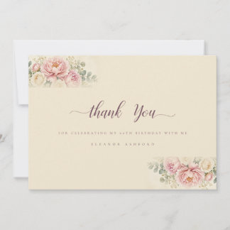 Watercolor Blush Bloemige 60e Verjaardag Dank Je Bedankkaart