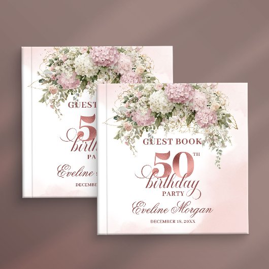 Watercolor Blush Florals 50th Birthday Guest Book Gastenboek