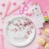 Watercolor Blush Pink Cherry Blossom Wedding Papieren Bordje (Feest)