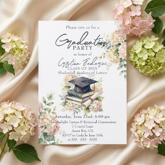 Watercolor Blush Pink Hydrangea Graduation Party Kaart
