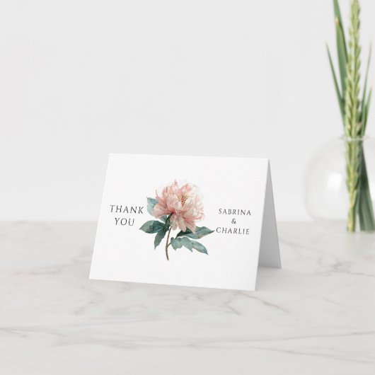 Watercolor Blush Pink Peony Elegant Floral Bedankkaart (Voorkant)