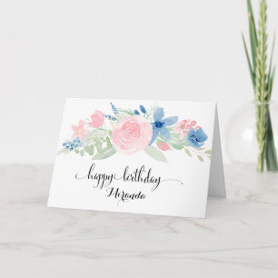 Watercolor Blush Pink Roses Happy Birthday Kaart