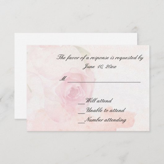 Watercolor Blush Roos | Trouwreactiekaart RSVP Kaartje (Voorkant / Achterkant)