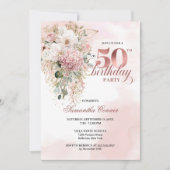 Watercolor Blush Rose Gold Florals 50th Birthday  Kaart (Voorkant)