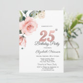 Watercolor Blush Rozen 25e Verjaardag Kaart (Staand voorkant)