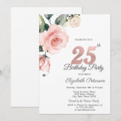 Watercolor Blush Rozen 25e Verjaardag Kaart (Voorkant / Achterkant)