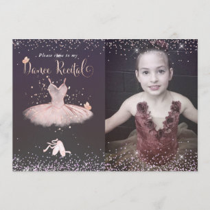 Watercolor Blush Tutu en Vlinders Dansrecital Kaart