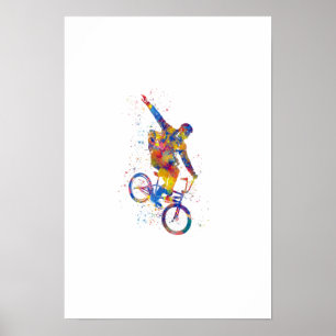 Watercolor bmx rijder poster