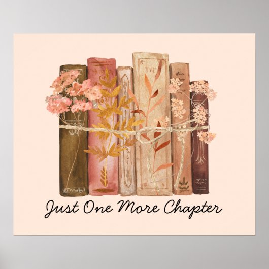 Watercolor Boek Bloem Bruin Roze Leescitaat Poster (Voorkant)