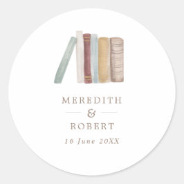 Watercolor Boeken Bruiloft Klassieke Ronde Sticker