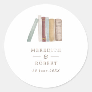 Watercolor Boeken Bruiloft Klassieke Ronde Sticker