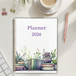 Watercolor Boeken en Planten Gepersonaliseerde Pla Planner